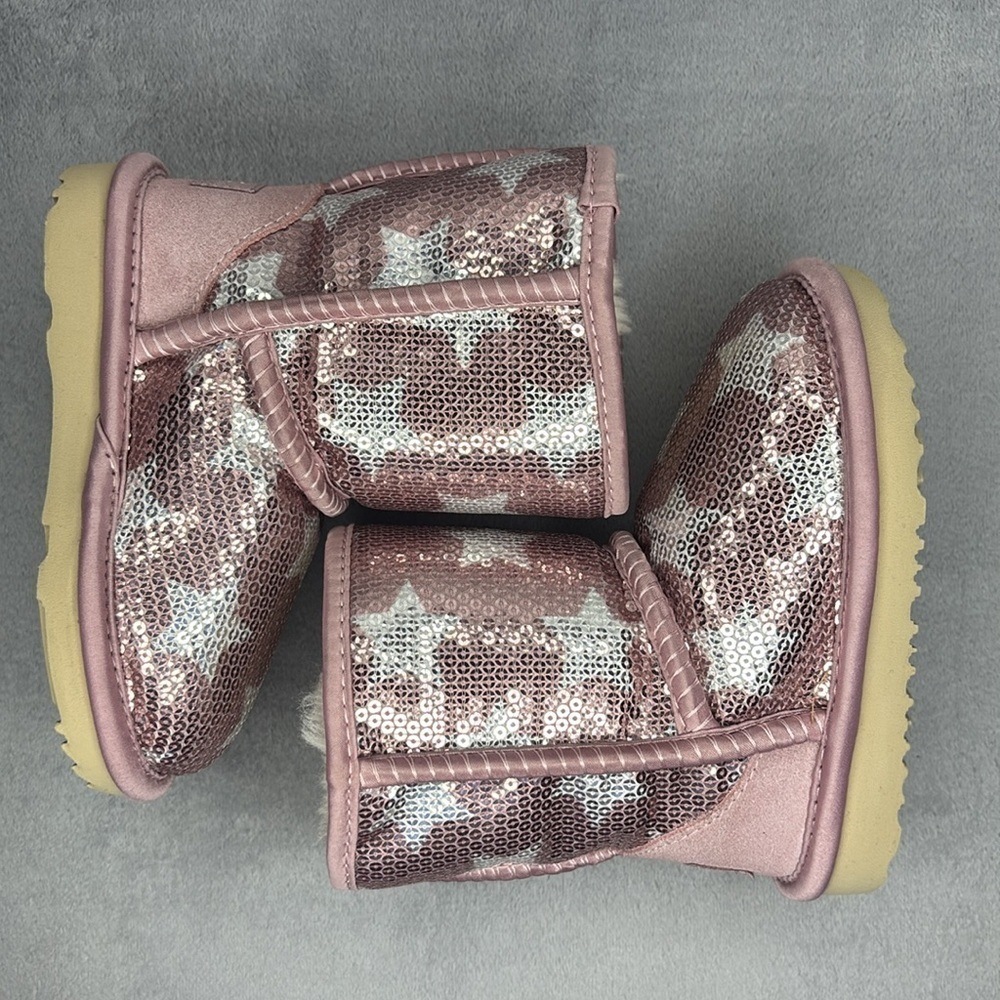UGG Pink Silver Sequin Classic Boots Toddler Girl Size 8 Sparkle - Picture 4 of 8